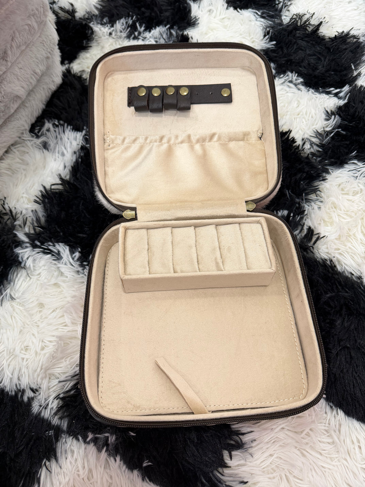 Medium genuine leather and real cowhide jewelry box hand painted